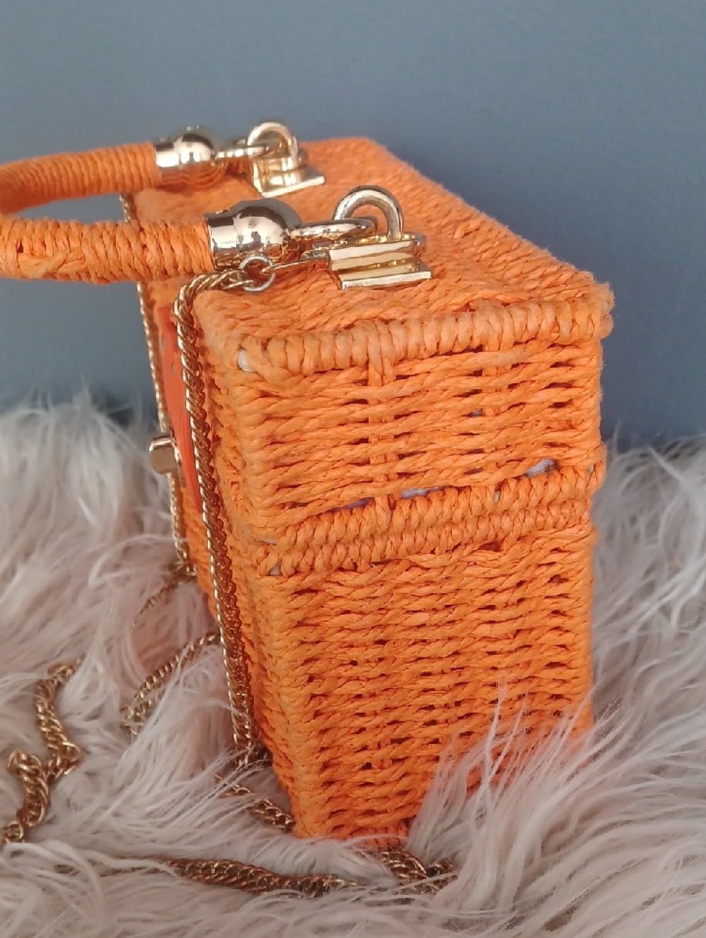 Cute Orange Wicker Box Crossbody - Picture 6 of 16